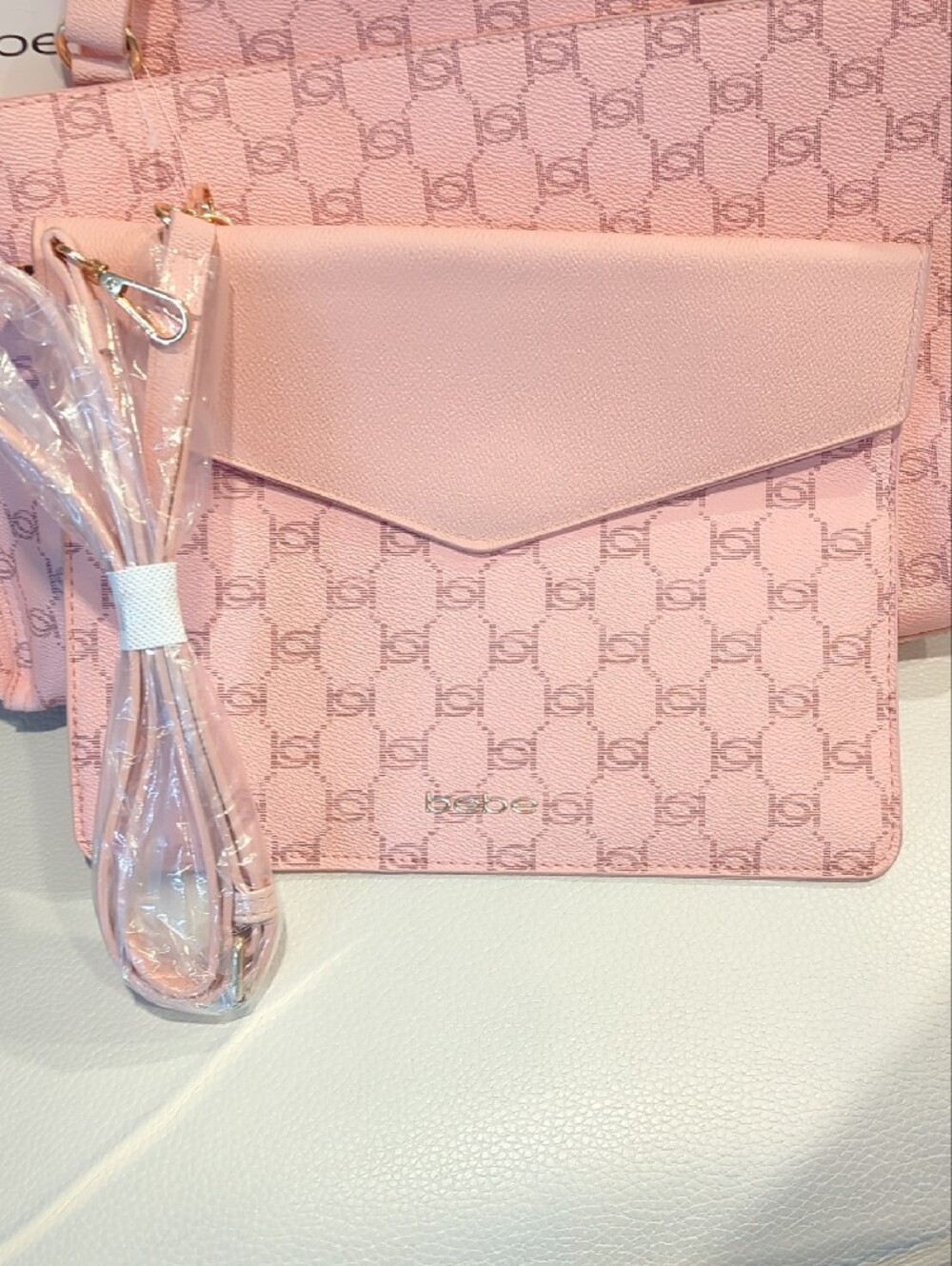 bebe Pink Monogram Tote with Matching Crossbody Pouch - Picture 2 of 7
